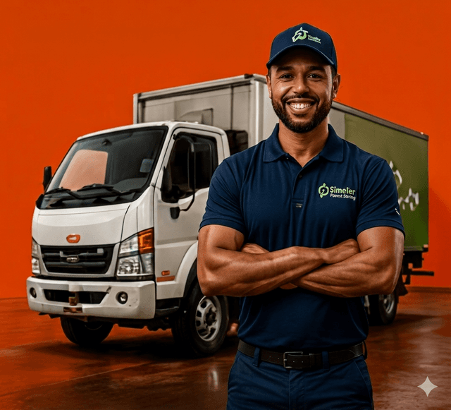 Junk truck with worker