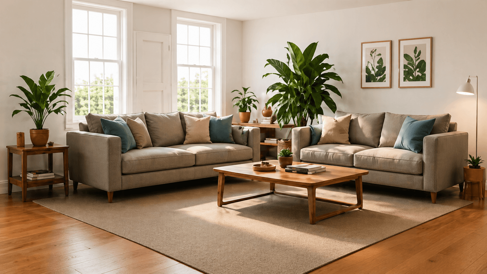 Settled living room after moving